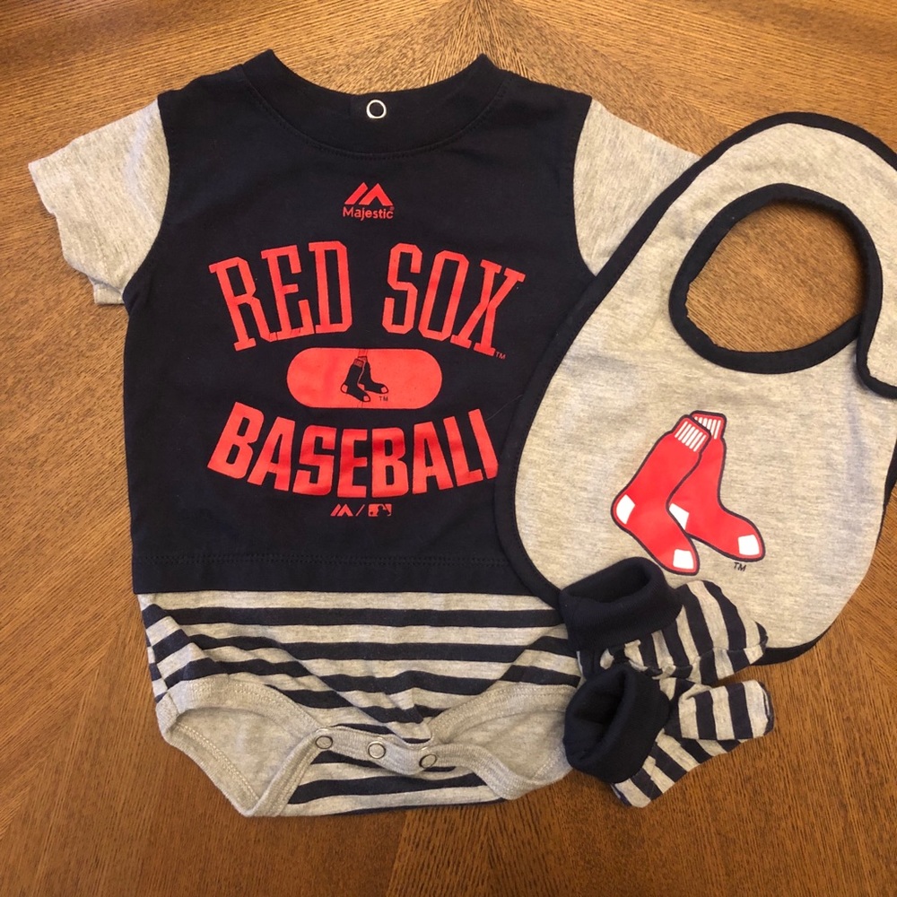 Red Sox baby suit, bib and bootie set